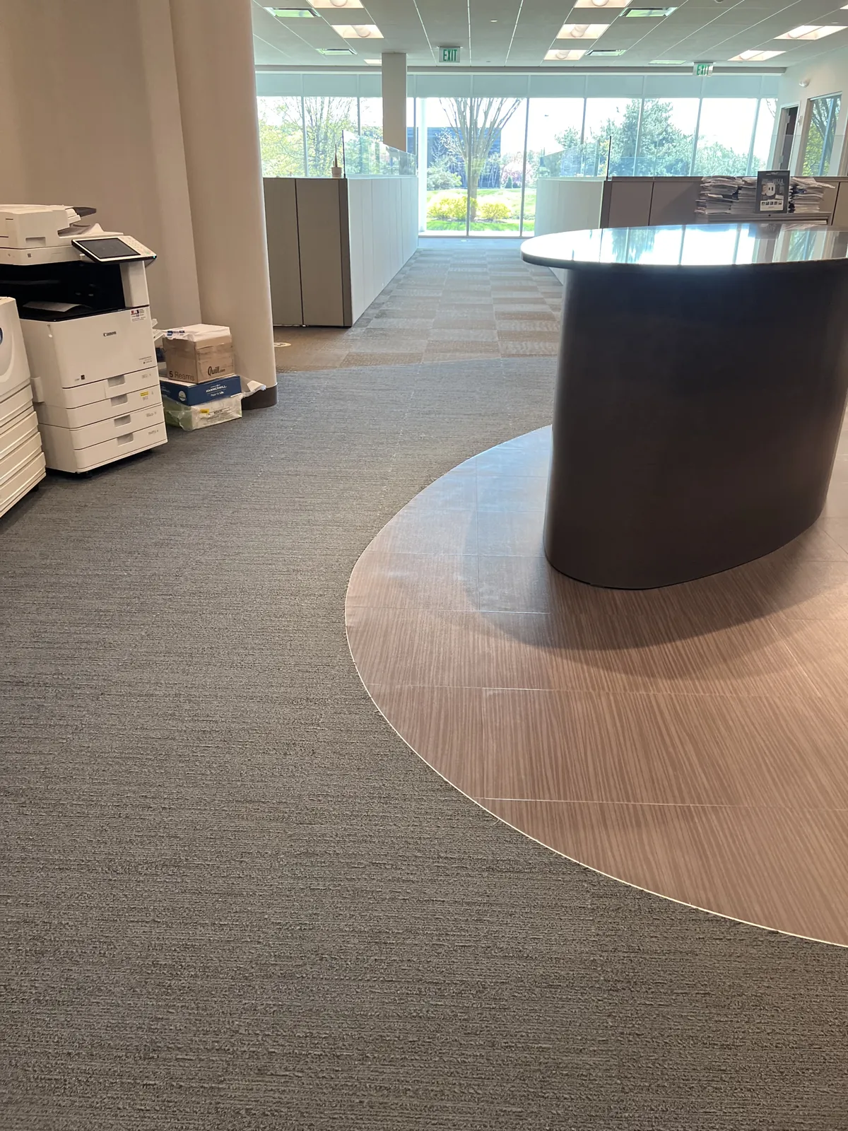 Office reception area with carpet